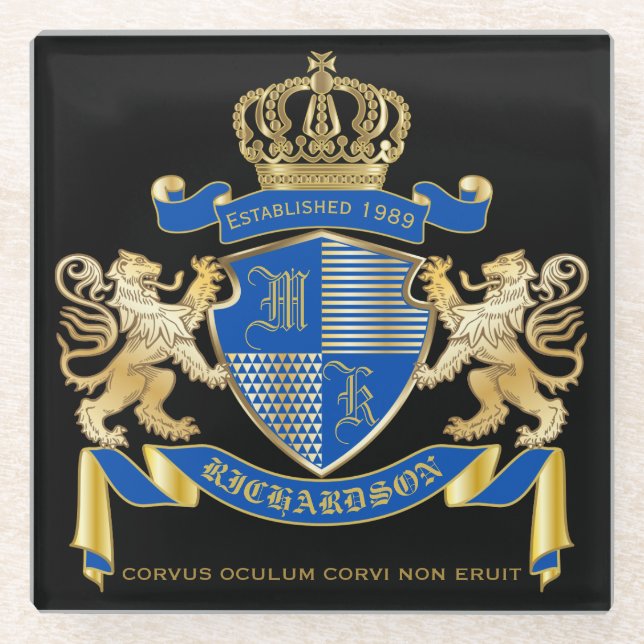 Erstellen Sie Ihren eigenen Coat von Arms Blue Gol Glasuntersetzer (Vorderseite)