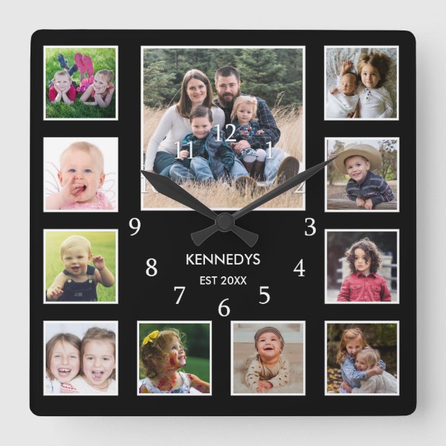 Erstellen Sie Ihren eigenen Familiennamen Foto Col Quadratische Wanduhr (Vorderseite)