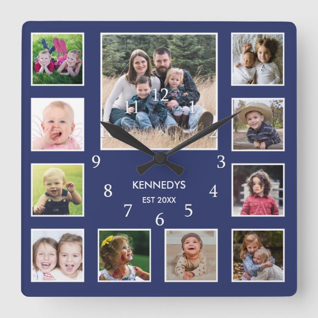 Erstellen Sie Ihren eigenen Familiennamen Foto Col Quadratische Wanduhr (Vorderseite)