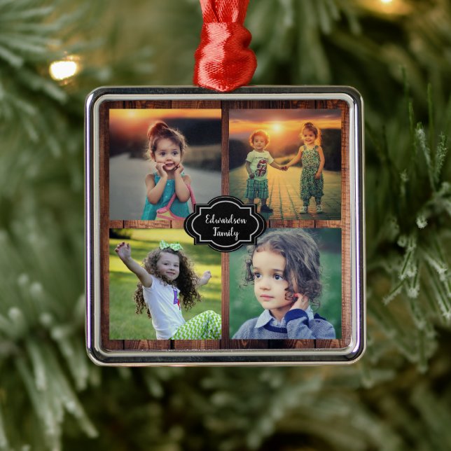 Erstellen Sie Ihren eigenen Foto-Collage-Monogramm Ornament Aus Metall (Baum)