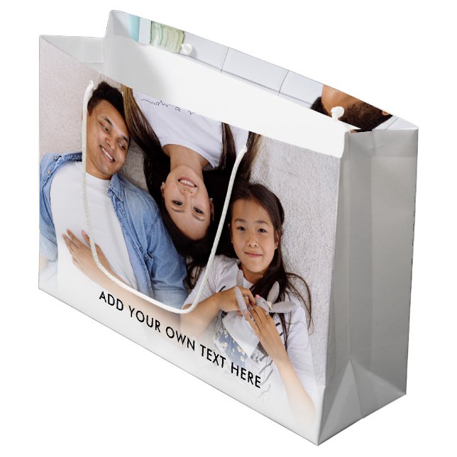 Erstellen Sie Ihren eigenen Foto-Text Große Geschenktüte (Vorderseite Schrägansicht)
