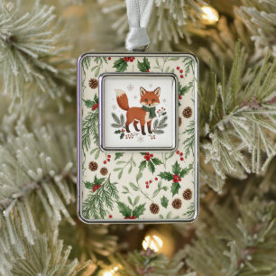 Erstellen Sie Ihren eigenen Fuchs-Weihnachtsschmuc Rahmen-Ornament Silber