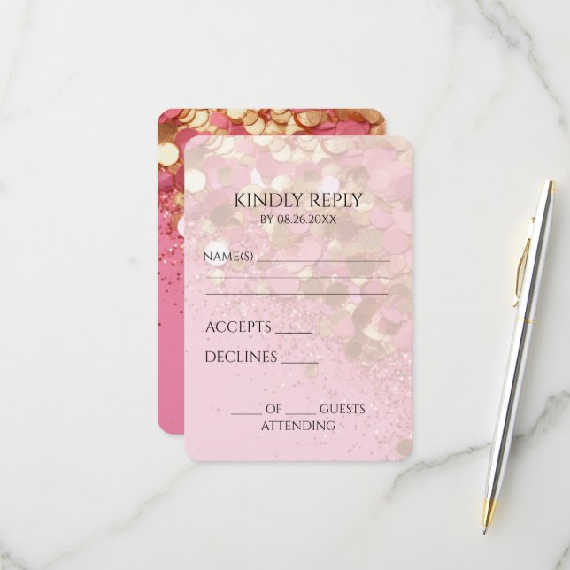 Erstellen Sie Ihren eigenen Gold-Glitzer auf rosa RSVP Karte (Vorderseite/Rückseite Beispiel)