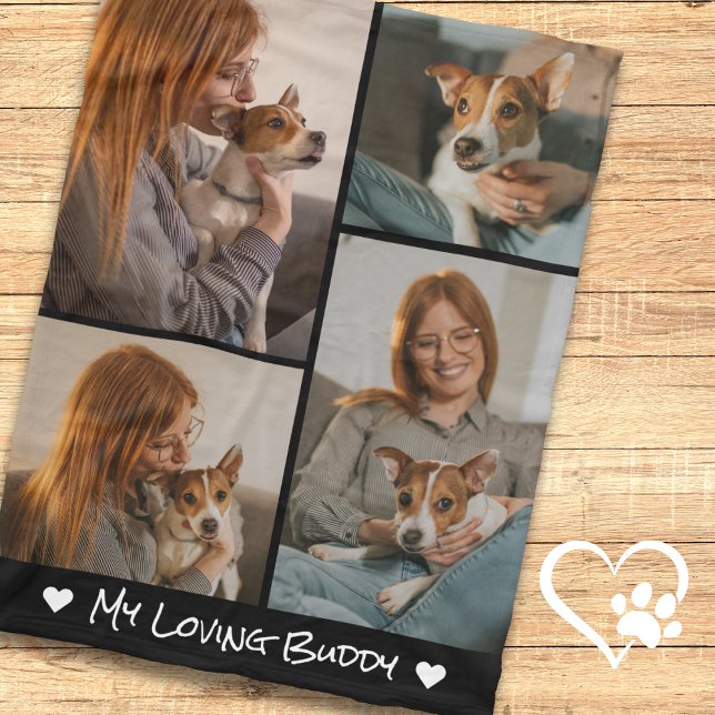 Erstellen Sie Ihren eigenen Haustier Hund 4 Foto C Fleecedecke (Create Your Own Pet Dog 4 Photo Collage Black Fleece Blanket
)