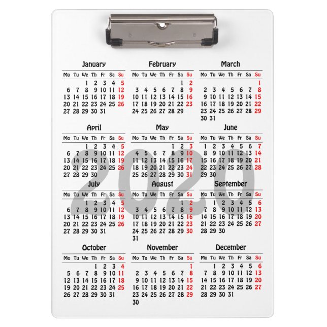 Erstellen Sie Ihren eigenen Kalender 2020 Klemmbrett (Vorderseite)