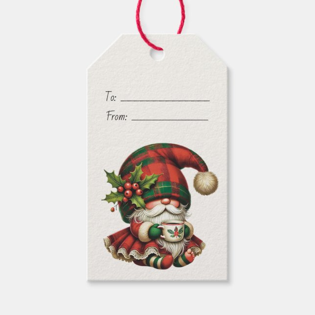 Erstellen Sie Ihren eigenen Karierten Gnome-Weihna Geschenkanhänger (Vorderseite)