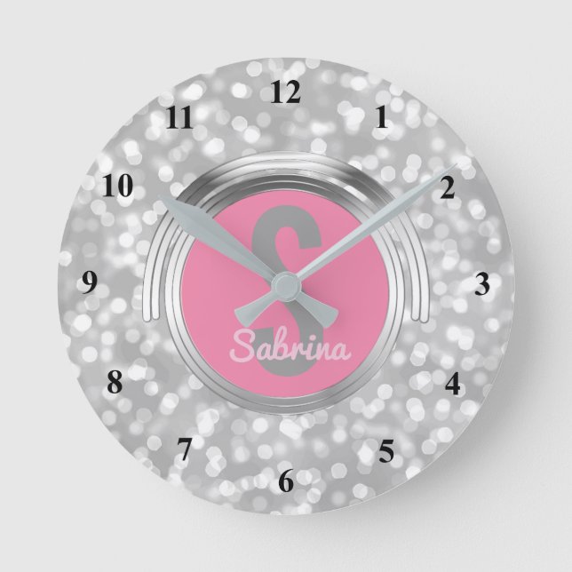 Erstellen Sie Ihren eigenen Mädchennamen | Rosa Si Runde Wanduhr (Vorderseite)