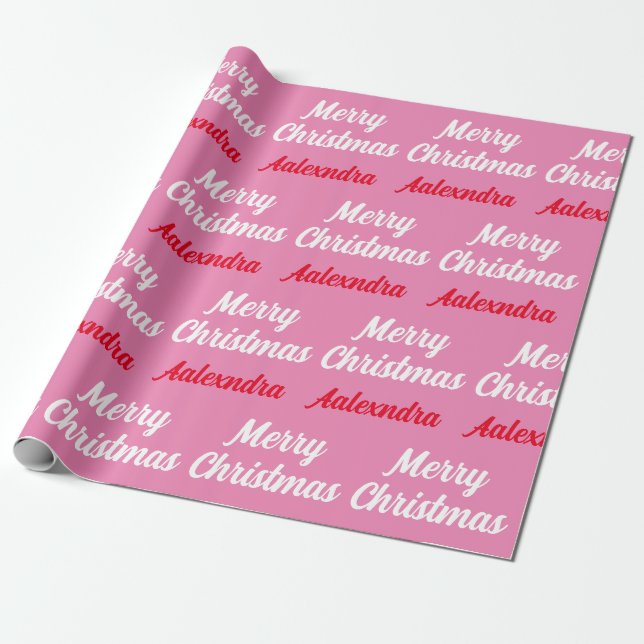 Erstellen Sie Ihren eigenen Namen Rosa Weihnachten Geschenkpapier (Ungerollt)
