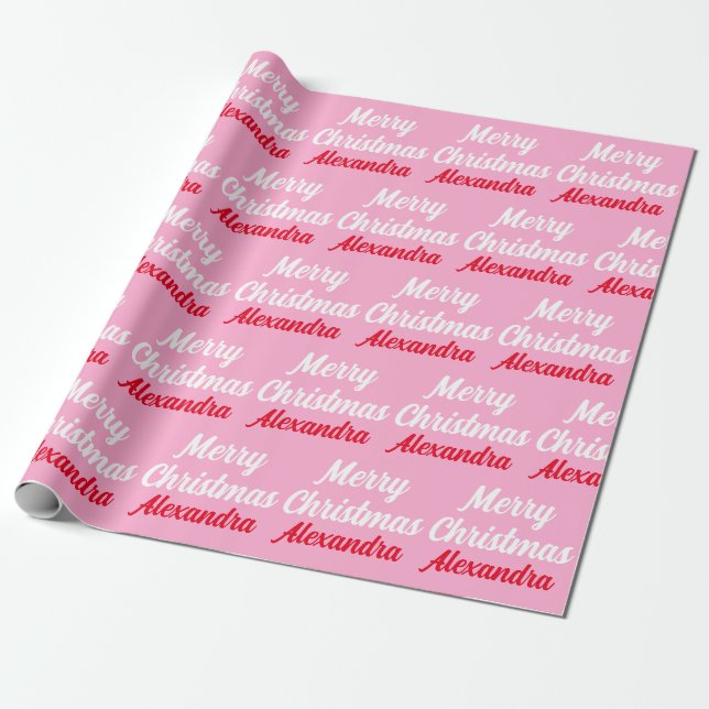 Erstellen Sie Ihren eigenen Namen Rosa Weihnachten Geschenkpapier (Ungerollt)