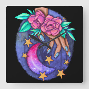 Erstellen Sie Ihren eigenen Niedlichen Mond, Stern Quadratische Wanduhr