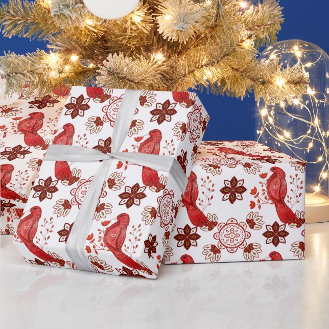 Erstellen Sie Ihren eigenen nordischen roten Kardi Geschenkpapier (Feiertage)
