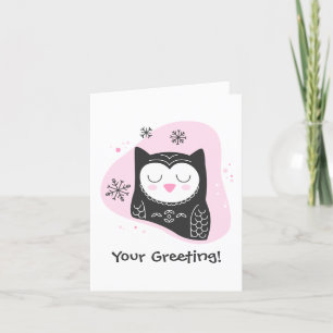 Erstellen Sie Ihren eigenen Retro-Schnee Owl Pink Feiertagskarte