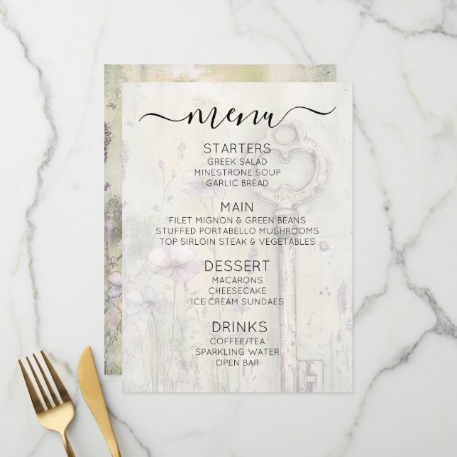 Erstellen Sie Ihren eigenen rustikalen Shabby Chic Menükarte (Vorderseite/Rückseite Beispiel)