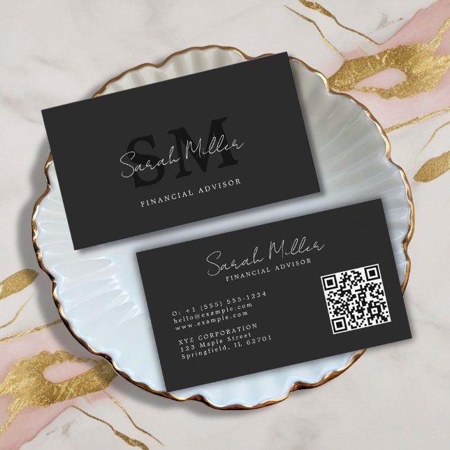 Erstellen Sie Ihren eigenen schwarzen QR-Code Visitenkarte (create your own monogram initials professional qr code business card)