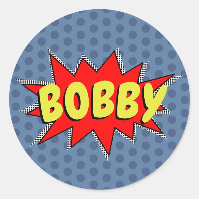 Erstellen Sie Ihren eigenen Superheronamen! POW! Runder Aufkleber (Vorderseite)