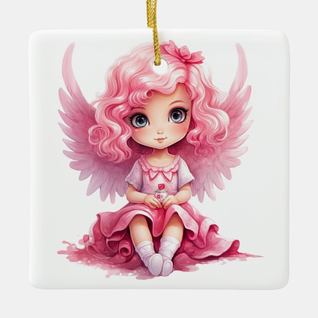 Erstellen Sie Ihren eigenen süßen, rosa Weihnachts Keramikornament (Vorderseite)