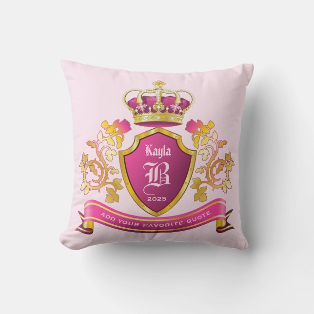 Erstellen Sie Ihren eigenen Wappen Pink Gold Crown Kissen (Vorderseite)