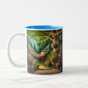 Erstellen Sie Ihren glücklichen Ort individuell an Zweifarbige Tasse