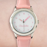 Erstellen Sie Ihren Individuelle Name Personalisie Armbanduhr<br><div class="desc">Erstellen Sie Ihre eigene personalisierte, Girls Spaß gürtelndes rosa Band, Edelstahl Handgelenk Uhr. Um diese Designvorlage zu bearbeiten, bearbeiten Sie einfach die Textfelder wie oben gezeigt. Sie können sogar mehr Text oder Bilder hinzufügen, Schriftart und Farben anpassen. Schaffen Sie eine wunderbare, individuelle Uhr für die kleine Prinzessin in Ihrem Leben...</div>