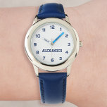Erstellen Sie Ihren Individuelle Name Personalisie Armbanduhr<br><div class="desc">Erstellen Sie Ihre eigene personalisierte, Girls Spaß cool blauen Gurt, Edelstahl Handgelenk-Uhr. Um diese Designvorlage zu bearbeiten, bearbeiten Sie einfach die Textfelder wie oben gezeigt. Sie können sogar mehr Text oder Bilder hinzufügen, Schriftart und Farben anpassen. Schafft eine wunderbare, individuelle Uhr für den kleinen Jungen in eurem Leben - Sohn,...</div>