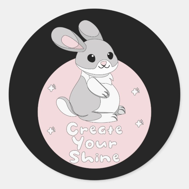 Erstellen Sie Ihren Shine Kawaii Funny Bunny Pink Runder Aufkleber (Vorderseite)