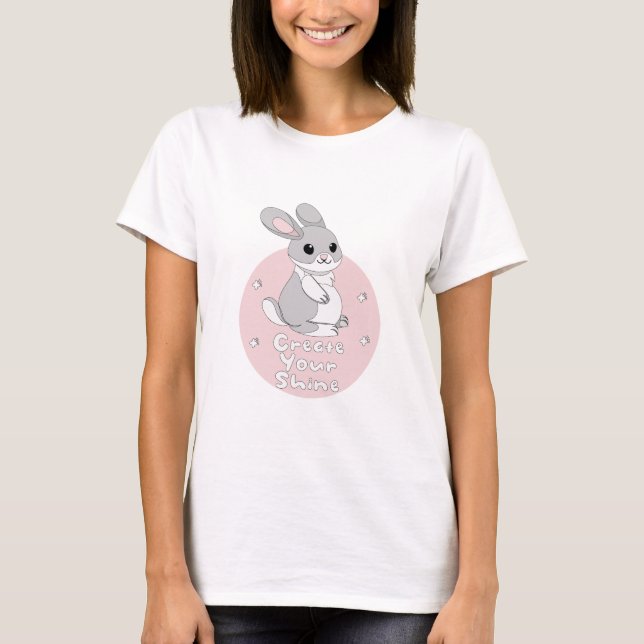 Erstellen Sie Ihren Shine Kawaii Funny Bunny Pink T-Shirt (Vorderseite)