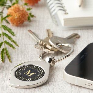 Erstellen Sie Mit Monogramm Schwarz-Gold-Swirl-Met Schlüsselanhänger