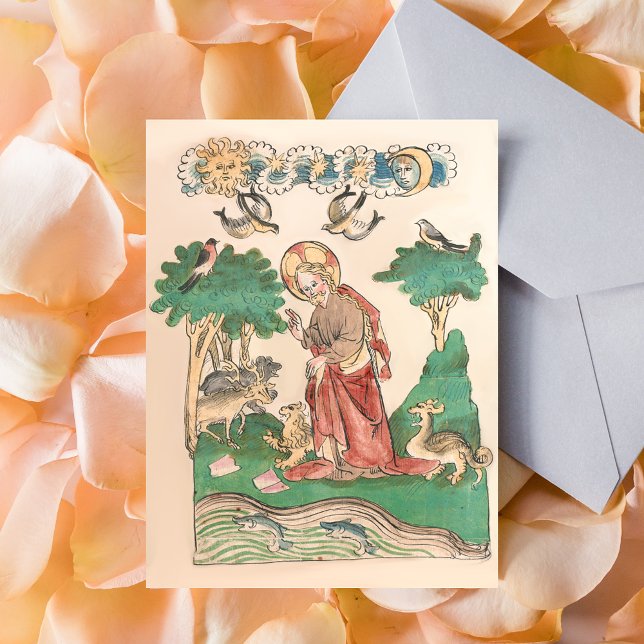 Erstellung der Welt - Bibelmittelalterliches Manus Postkarte (Creation of the World - Bible Medieval Manuscript Catholic Christian Postcard)