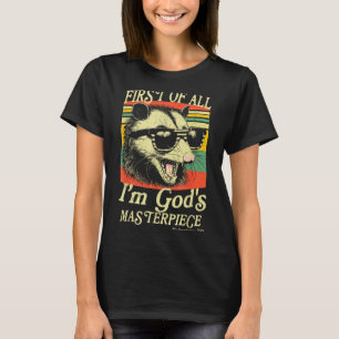 Erstens bin ich Gottes Meisterwerk-Waschbär Retro- T-Shirt
