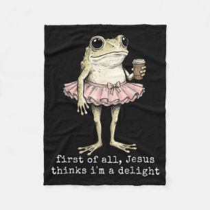 Erstens denkt Jesus, ein entzückender Frosch-Kaffe Fleecedecke
