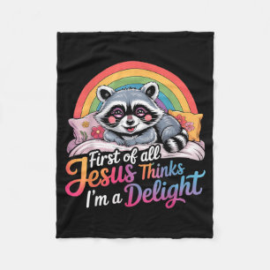Erstens denkt Jesus, ein niedliches Waschbär-Desig Fleecedecke