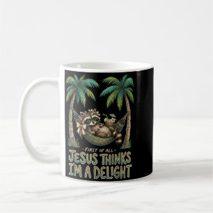 Erstens denkt Jesus, ein niedliches Waschbär-Desig Kaffeetasse