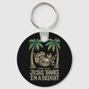 Erstens denkt Jesus, ein niedliches Waschbär-Desig Schlüsselanhänger