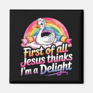 Erstens denkt Jesus, ein Vergnügen lustiges Gänse- Magnet