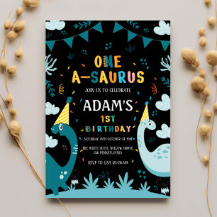 Erster 1. Geburtstag Grüner Dinosaurier Einladung