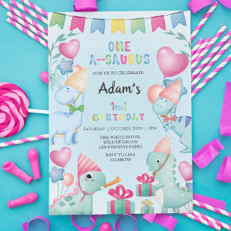 Erster 1. Geburtstag Wasserfarbe Dinosaurier, leic Einladung