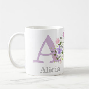 Erster Anfangsbuchstabe plus Name Abigail mit Blum Kaffeetasse