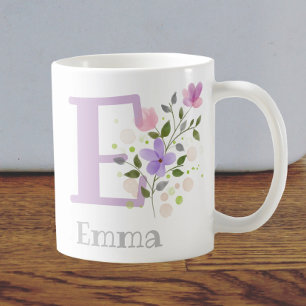 Erster Anfangsbuchstabe plus Name Emma mit Blumen Kaffeetasse