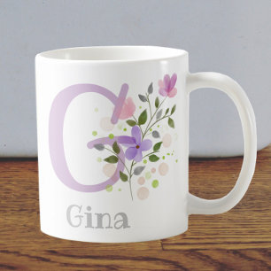 Erster Anfangsbuchstabe Plus Name Gina mit Blumen Kaffeetasse