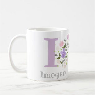 Erster Anfangsbuchstabe plus Name Imogen mit Blume Kaffeetasse