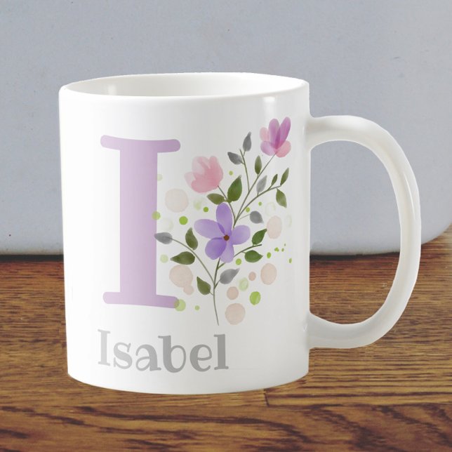 Erster Anfangsbuchstabe Plus Name Isabel mit Blume Kaffeetasse (Von Creator hochgeladen)