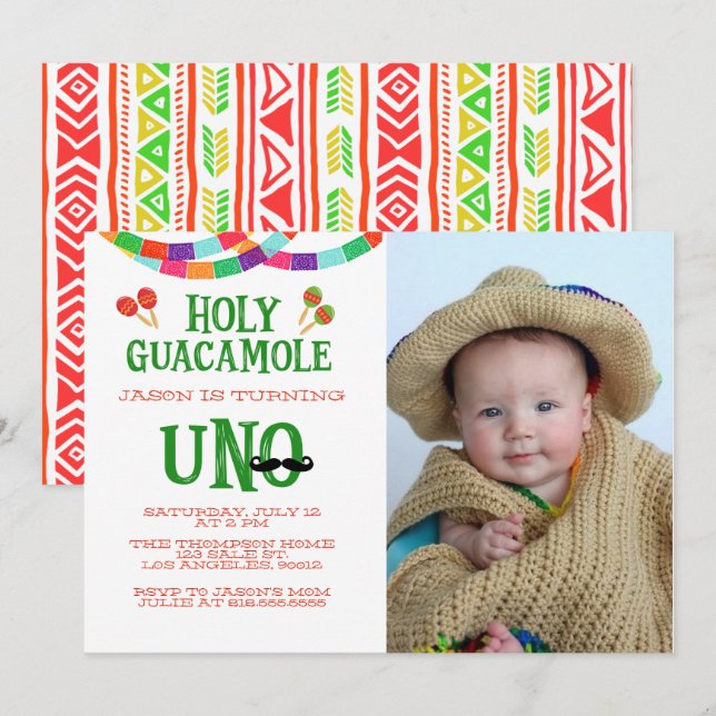 ERSTER BIRTHTAG FIESTA - FOTO EINLADUNG (Vorne/Hinten)