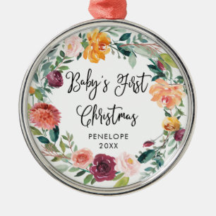 Erster BlumenKranz des Babys des Weihnachten  Ornament Aus Metall