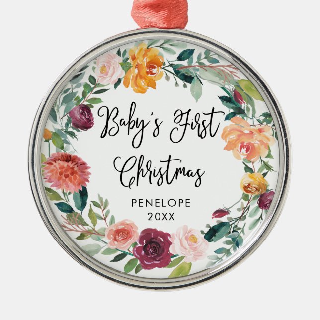 Erster BlumenKranz des Babys des Weihnachten| Ornament Aus Metall (Vorne)