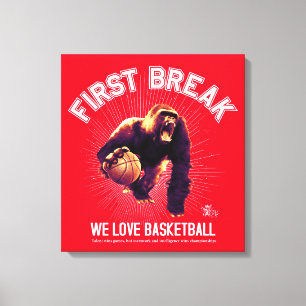 Erster Bruch, Liebe-Basketball, Gorilla (weißes Leinwanddruck