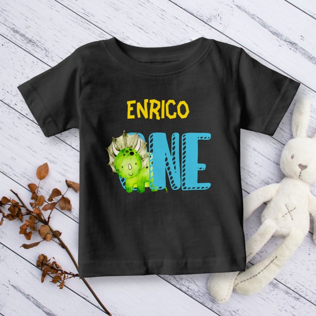 Erster Dinosaurier Geburtstag niedliche bunte pers Baby T-shirt (Von Creator hochgeladen)