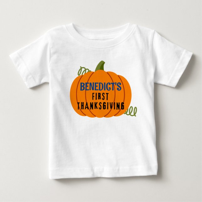 Erster Erntedank Pumpkin Personalisierter Name Baby T-shirt (Vorderseite)