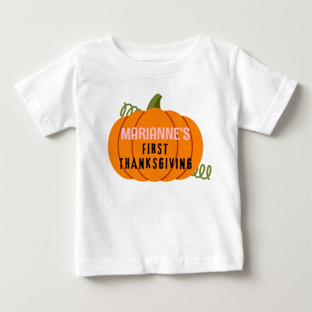 Erster Erntedank Pumpkin Personalisierter Name Baby T-shirt (Vorderseite)