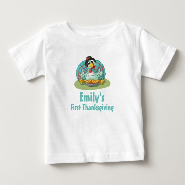 Erster Erntedank Türkei Eating Pumpkin Baby T-shirt (Vorderseite)