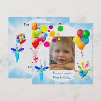 Erster Geburtstag 1. Junge Blue Balloons Bug Einladung